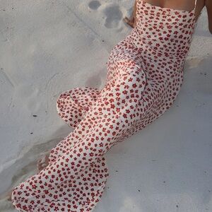Commense White Maxi Skirt with Red Floral Print